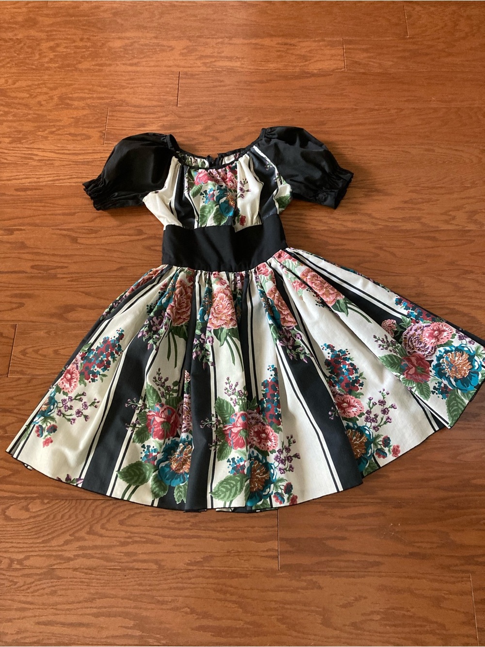 Vintage 80's Floral Puff Sleeve Drop Waist Dress Size Small